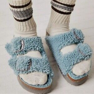 NWT Birkenstock Papillio Arizona Big Buckle Teddy Faded Aqua